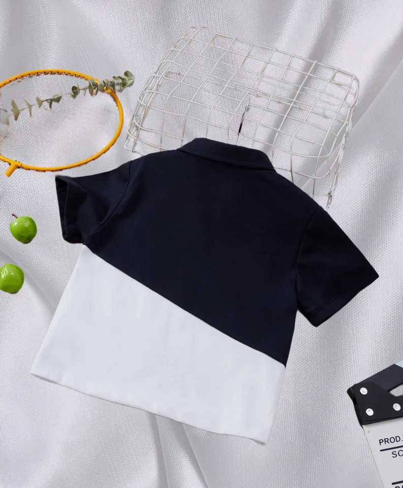 Boys summer personali trend color contrast diagonal splicing lapel short-sleeved fashion casual handsome POLO shirtXJ241225
