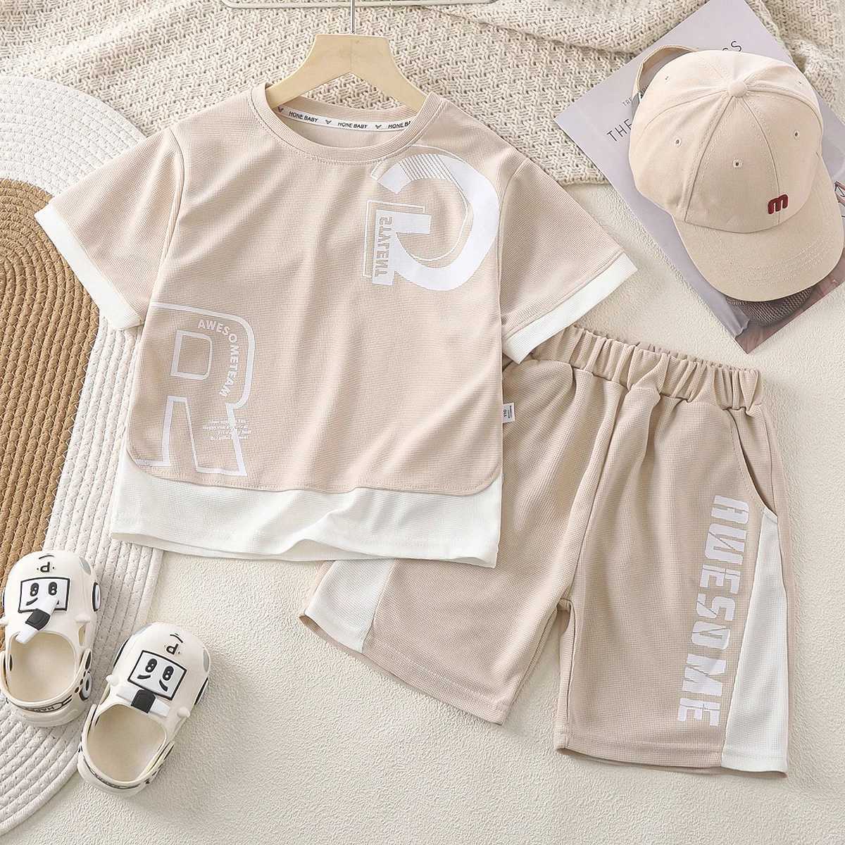 Clothing Sets Summer Kid Girls Clothes Set Children Boy Faux Two-piece T-shirts and Shorts 2 Pieces Suit Letter Printed Top Bottom TracksuitsY2412256D