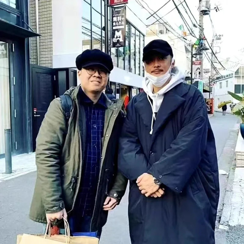 NHOOLYWOOD Japanese Autumn Winter Warmth Thickened Loose Casual Mens Clothing Oversized Long Cotton Parkas Jacket 241225