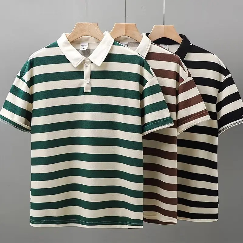 Mens Summer Stripe Short Sleeve POLO Shirt Polo T-shirt Casual Mens Top Golf Wear Clothes for Women 241224