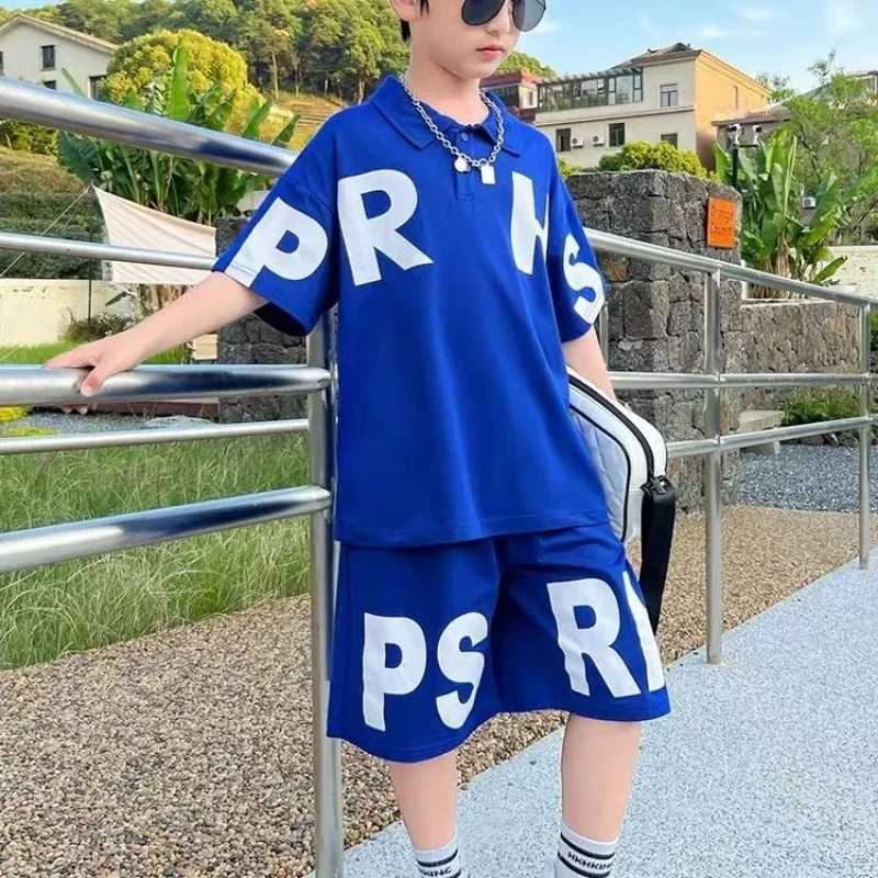 Clothing Sets Summer Children Boy Clothes Set Teenage Girls Lapel T-shirts and Shorts 2 Pieces Suit Kid Letter Top Bottom Outfits TracksuitsY241225BIF