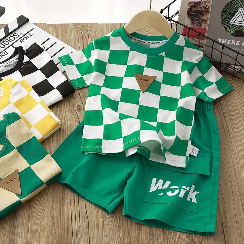 Clothing Sets Summer Children Boy Clothes Set Kid Girl Plaid Tshirts and Shorts 2pcs Suit Teenage Short Sleeve Top Bottom Outfits TracksuitsY241225EDT
