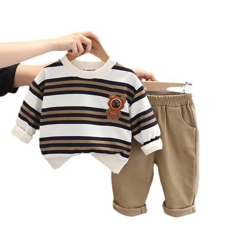 Clothing Sets Autumn Baby Girl Boy Fashion Clothes Set Children Sports Cartoon Space Bear Striped Top and Pants Buttom 2pcs Cotton TracksuitY2412259ZA
