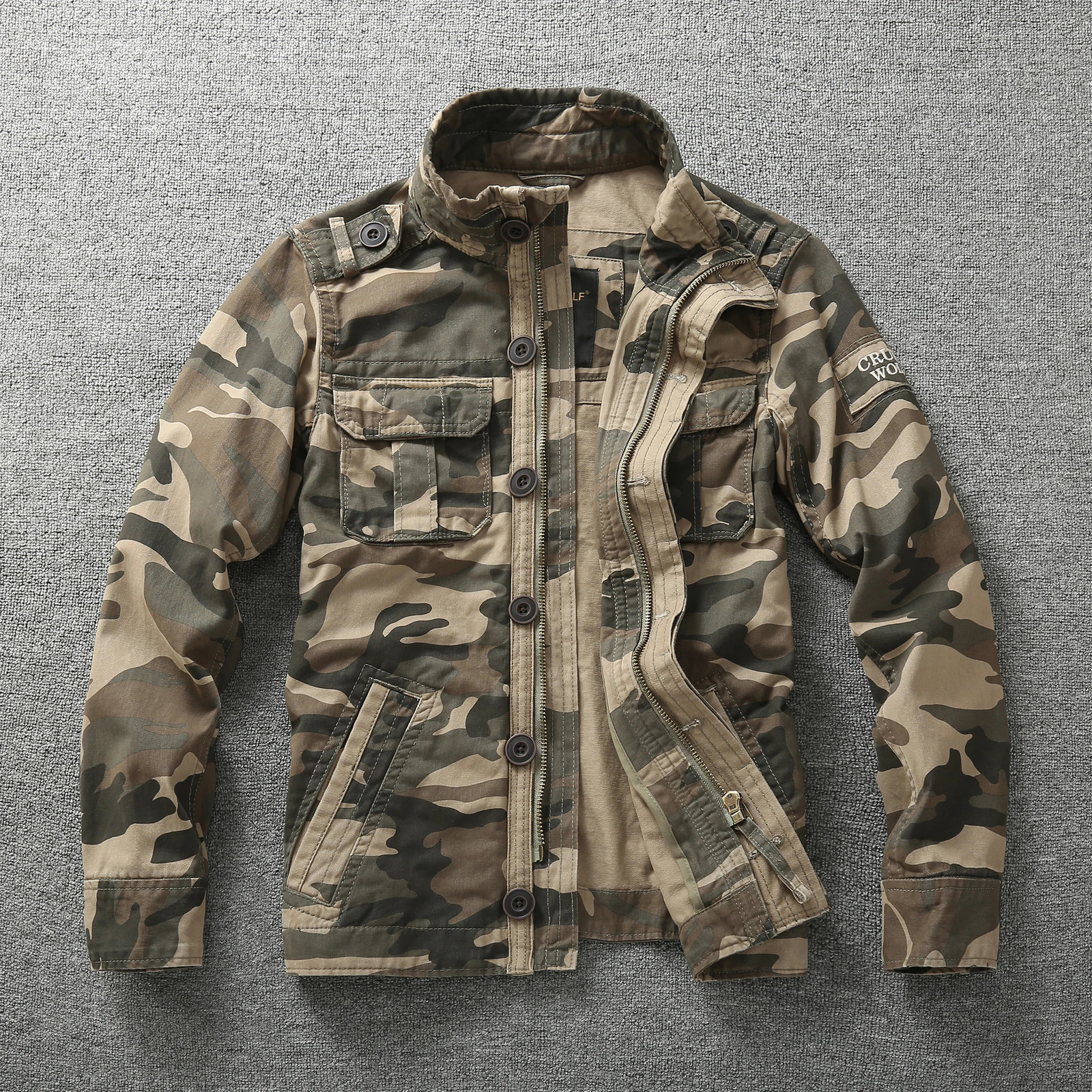 Mens Autumn Casual Jacket Retro Camouflage MultiPockets Cowboy Jackets Fashion Outdoor Cargo Coats 241225