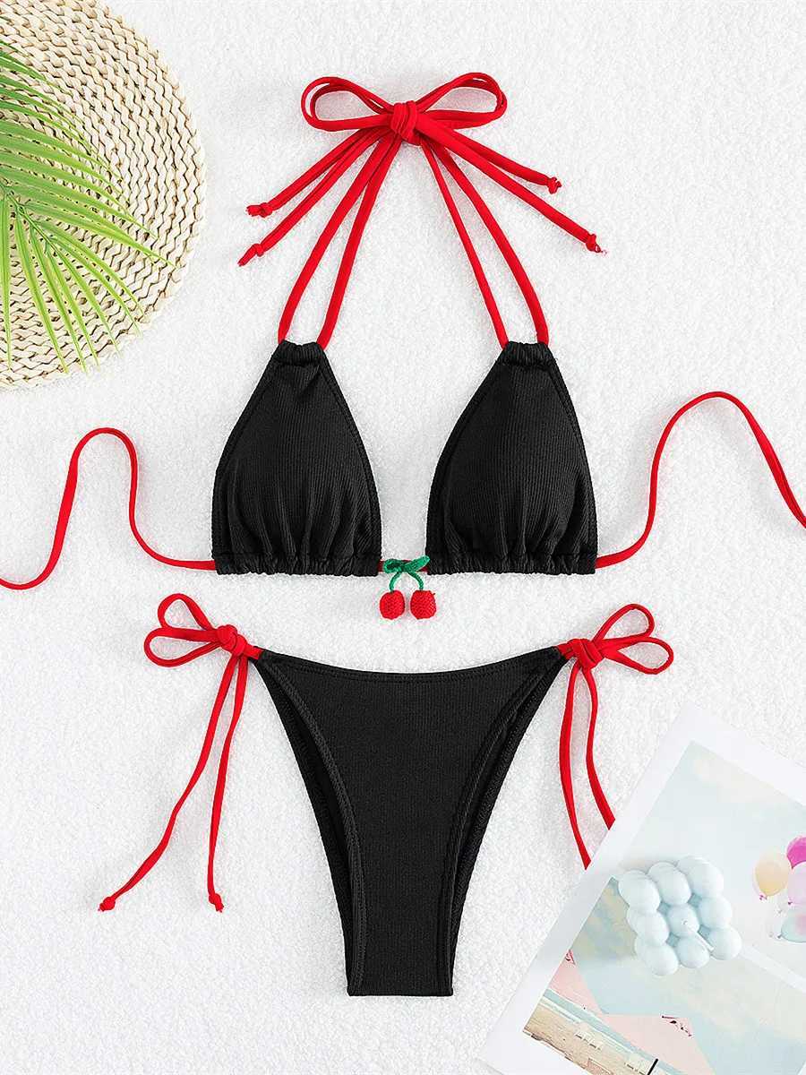 2024 Strawberry Designer Bikini Womens Sexy White Contrast Push Micro Swimsuit Brazilian Bandage Swimsuit thong SwimsuitW241225