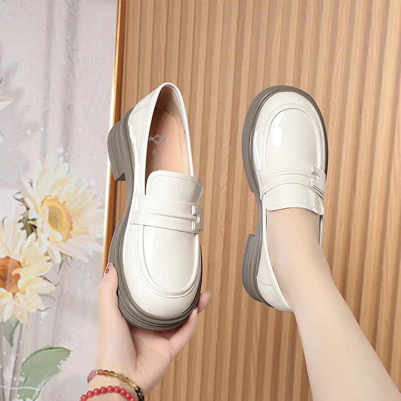 Chunky Loafers Shoes Spring Women Japanese Style Slip On Black Single Pumps Shoes Women Fashion Girls Thick Sole Heel 241225