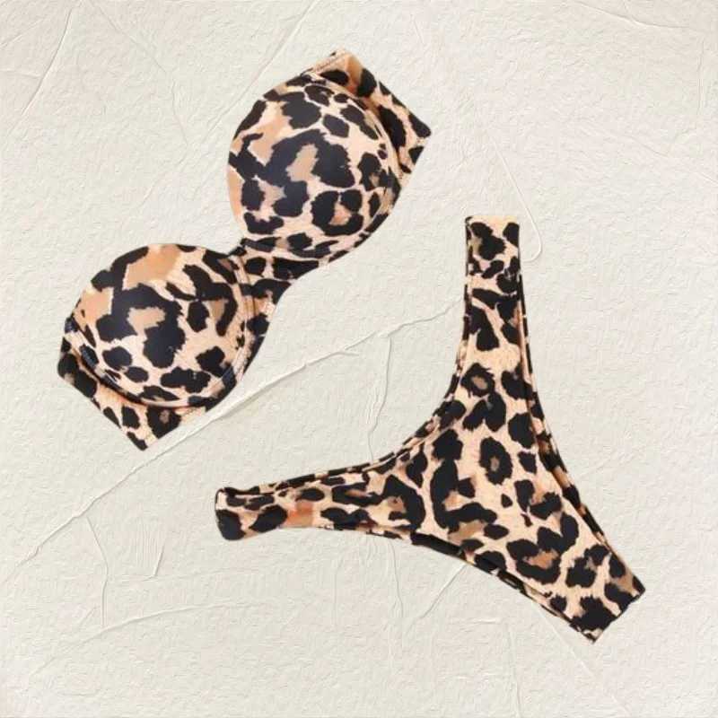 Sexy womens bikini swimsuit push up bra bikini set two-piece swimsuit low waist beachwear leopard print swimsuitW241225