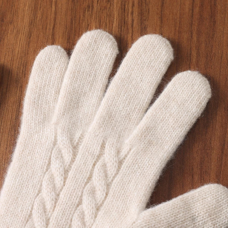 Women Wool Cashmere Gloves Cable Knit Touchscreen Finger Hole Winter Autumn Warm Wrist Length Classic Gloves Female Mitten 241225
