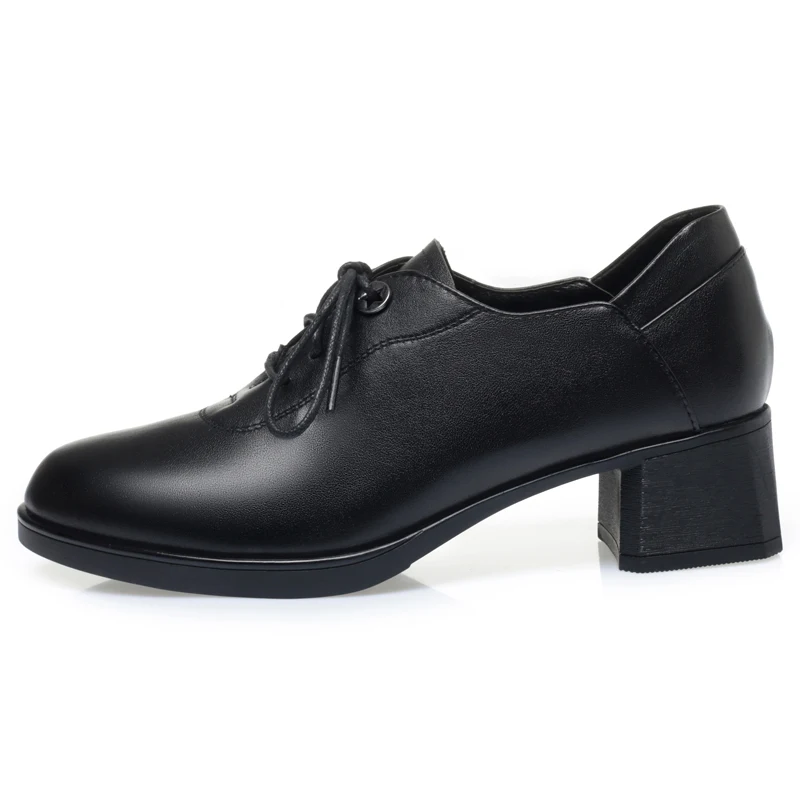 Spring Shoes Ladies Lace-up British Style Non-slip Women Shoes Genuine Leather Round Toe British Large Size Women Work Shoes