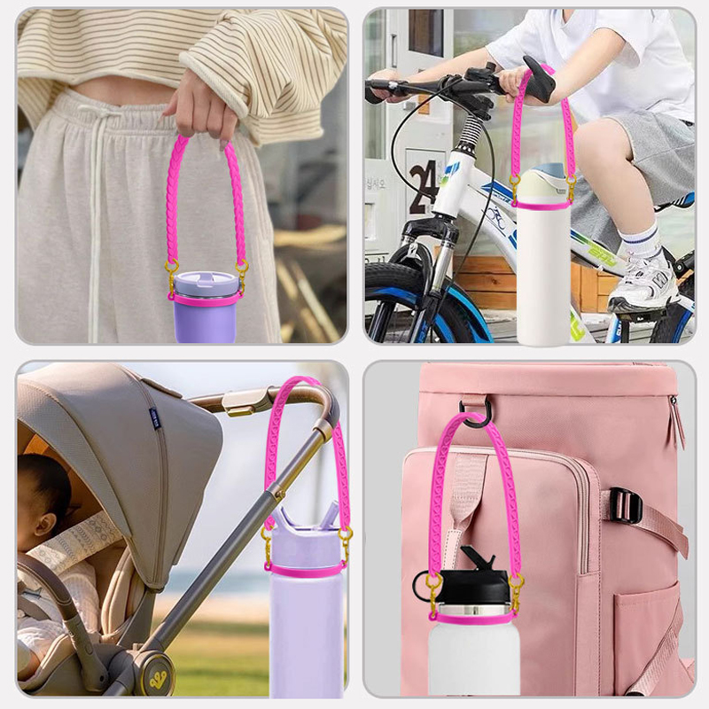 Silicone Water Cup Hanging Rope Loop Water Bottle Sling Water Cup Handle Silicone Ring Strap Outdoor Sports Portable Insulated Cup Holder YLE515