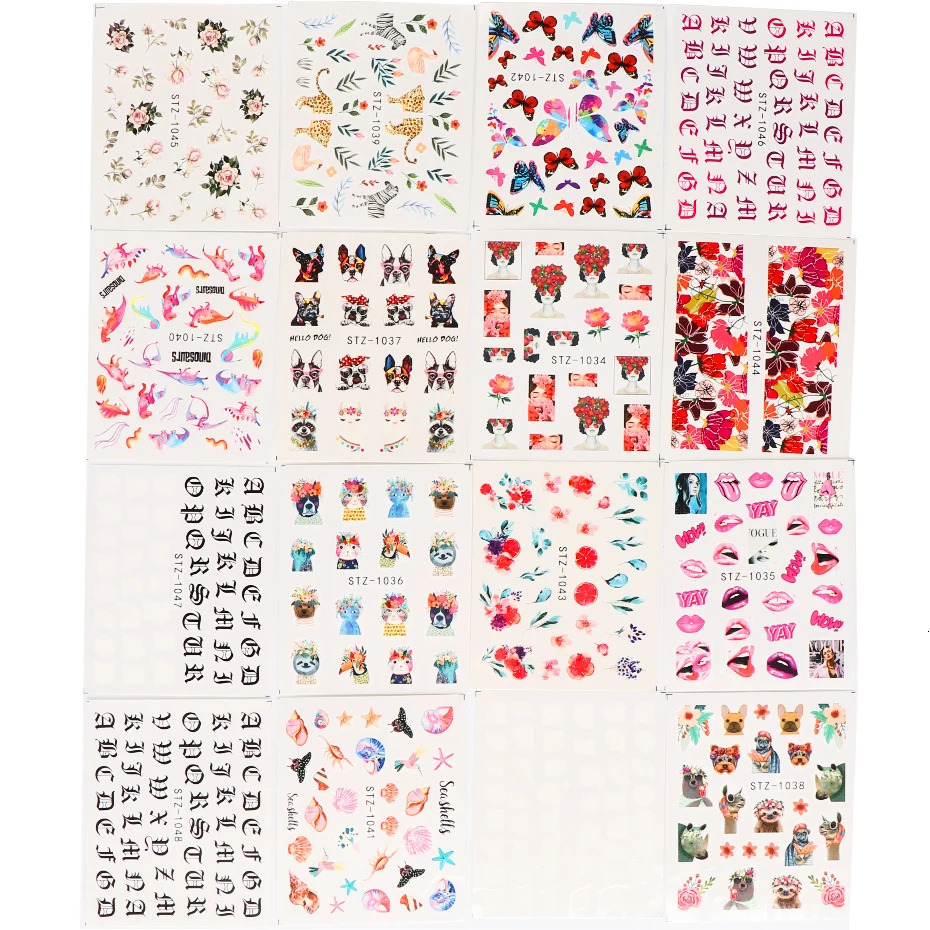 100pcs/lot Nail Sticker Decals Sets Water Transfer Different 100 ns Beauty Full DIY Tips Nail Charm for Nail Art STZ100 241225