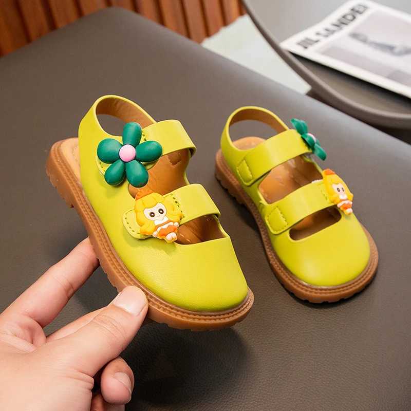 Athletic Outdoor Girls Sandals Summer New Beige Flower Little Girl Shoes Rose Red Soft Bottom Anti-slip Kids Baby Half Sandals Girls Shoes H241223