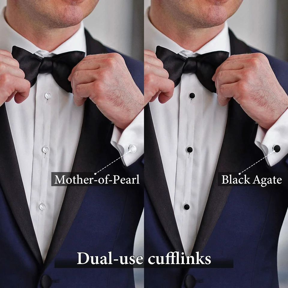 HAWSON Double sided Black Agate and Mother-of-Pearl Tuxedo Shirt Button and Cufflink SetSpecially ed for Wedding Business 241225
