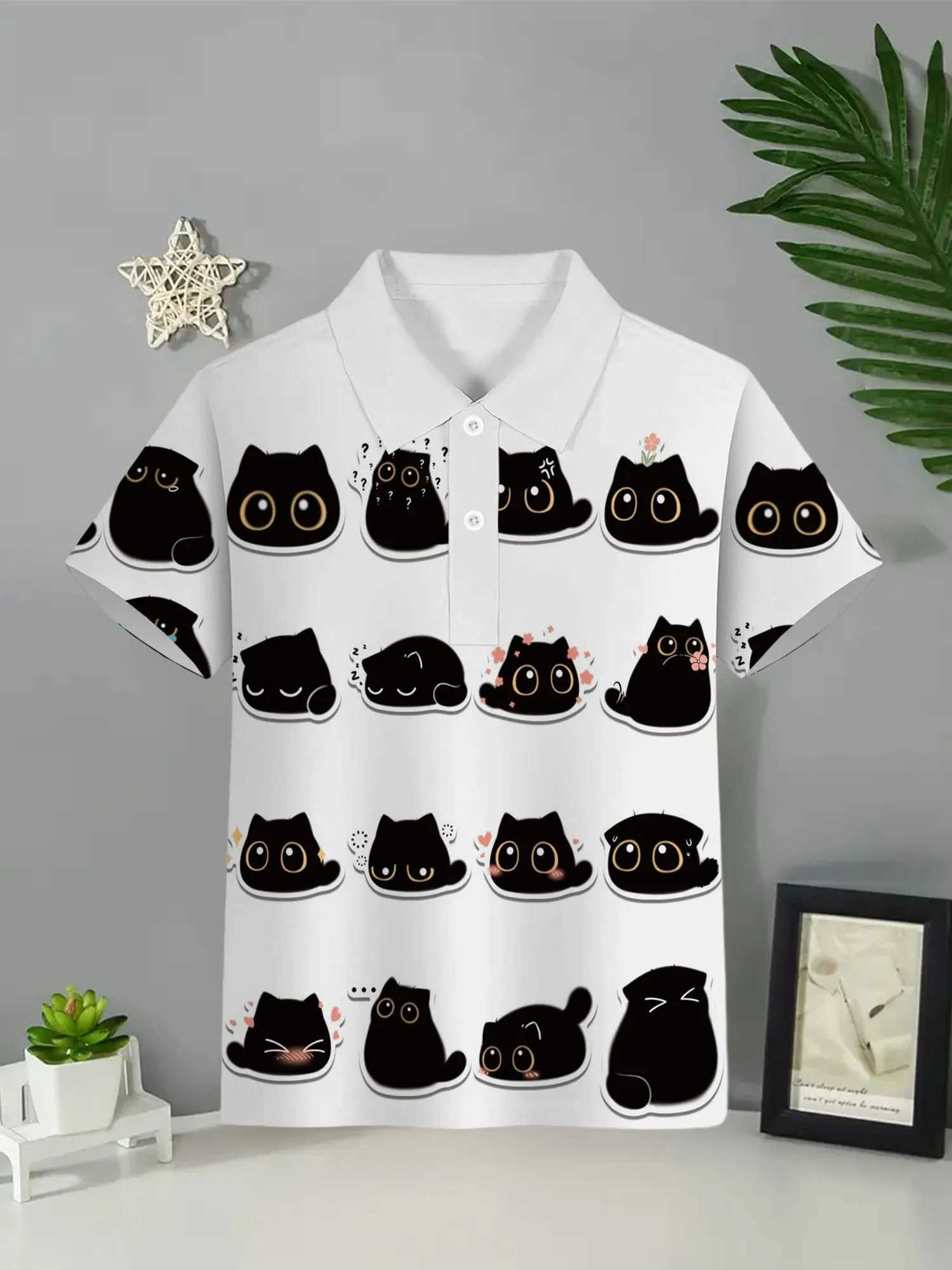 Color Printing Polo Shirts Top Clothes for Children Harajuku Fashion Children Top Short Sleeve Casual Boy Polo ShirtXJ241225
