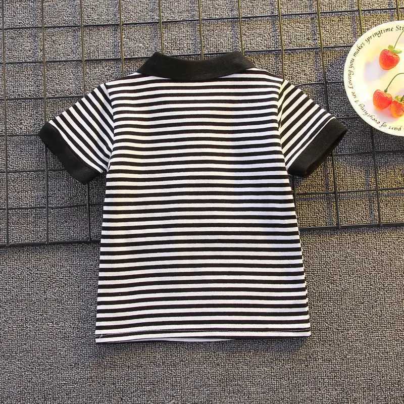 Clothing Sets 2024 Boys Summer Set Childrens Collar Stripe Solid Color Trouser Two Piece New Baby Fashion Casual Set 12M-5 Years OldY241225T514