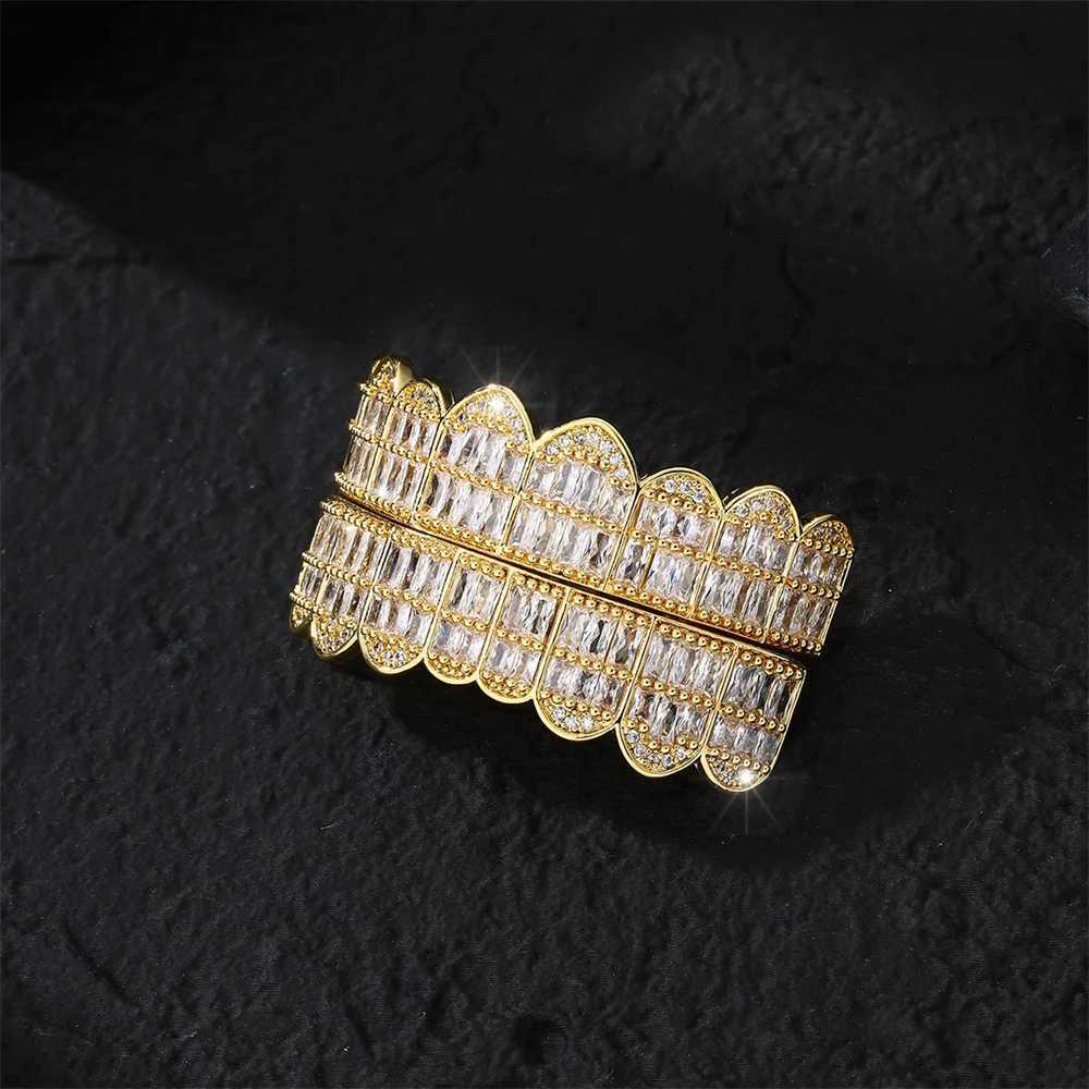 Hip Hop CZ Baguette Stones Teeth Grillz Cs Cubic Zircon d Out Top Bottom Charm Grills For Men Women Jewelry GiftXJ241225