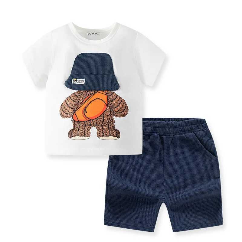 Clothing Sets Summer Baby Girl Boy Clothes Set Children Cartoon Bear Print Top and Buttom 2 Pieces Suit Kid Tshirts Shorts Outfit TracksuitY241225PY87