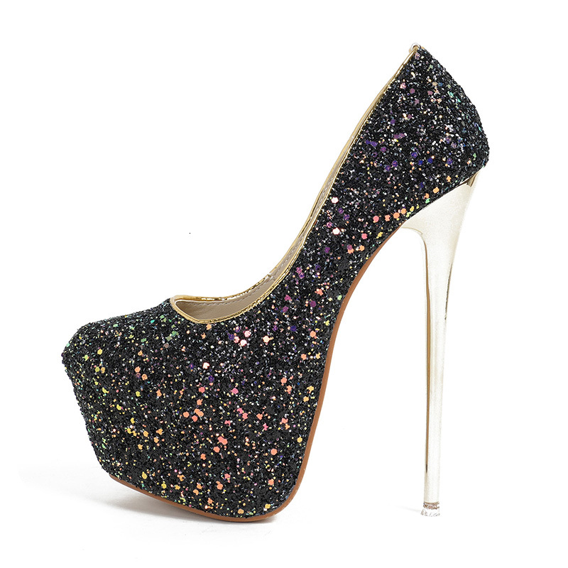 Aneikeh 2025 Sequined Cloth Platform Super High Womenfashion Sexy Round Head Thin Heels Single Shoes Party Wedding Mules