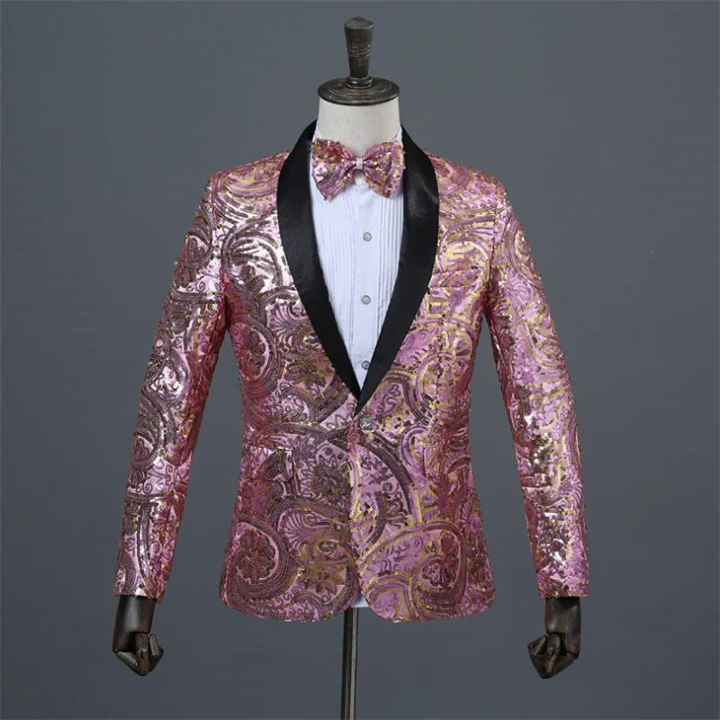 Fashion Men y Sequin Blazer Jacket Red Blue Golden Male Prom Party Groom Wedding Dress Suit Coats 241225