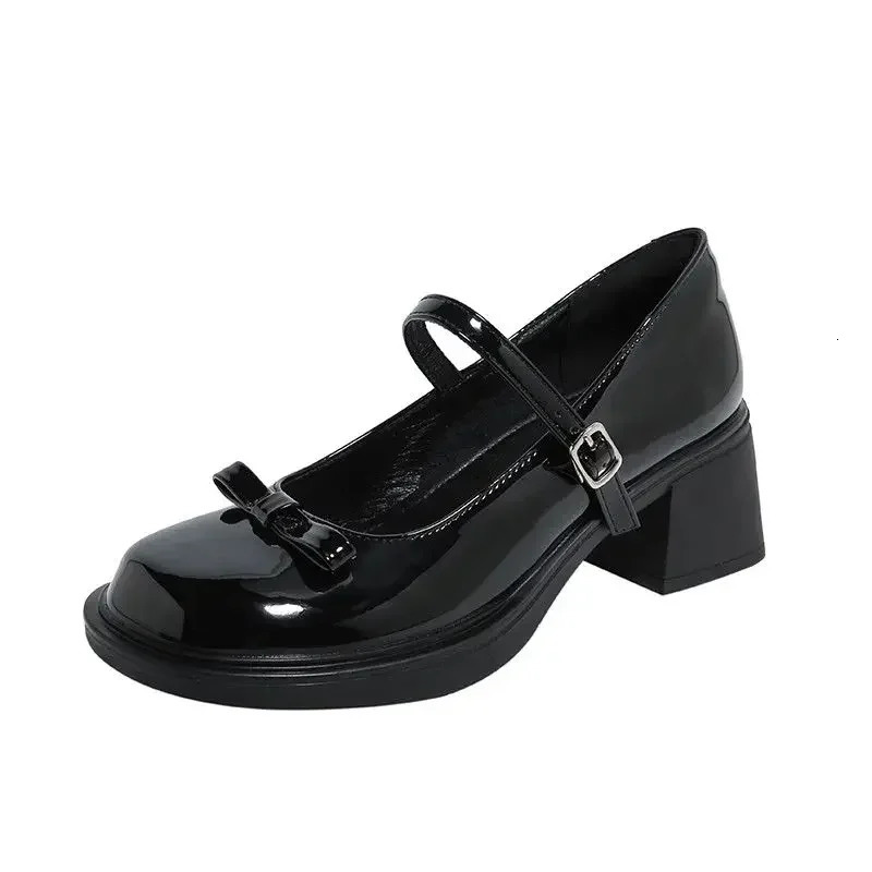 Selling Versatile Square Toe Solid Color Shoes Bow Decoration Bag Heel Straight Buckle Ladies Shoes Zapatos Mujer 241225