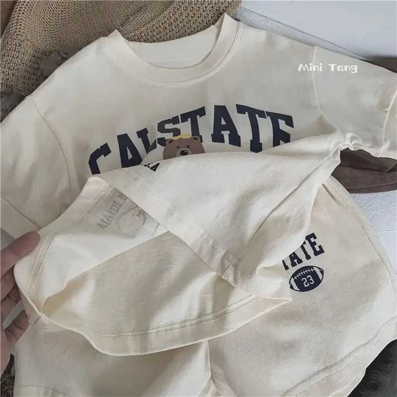 Clothing Sets Korean Baby Boy Summer Cotton Clothes Set Cartoon Bear Colorful Tees T Shirts+Loose Shorts Suit 2PCS Pack Infant Girls TracksuitY241225U