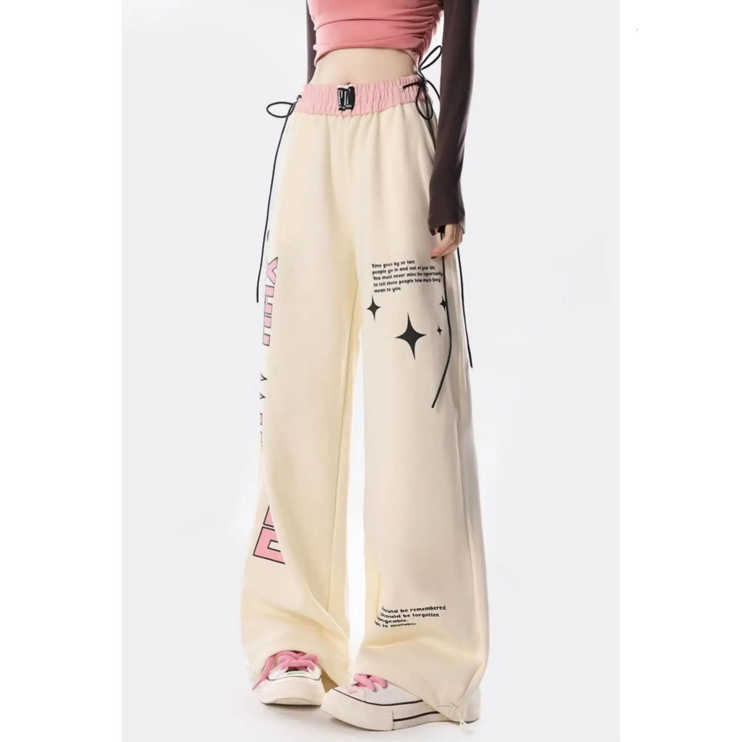 QWEEK Korean High Waist Pants Streetwear Y2K Sweatpants Women Hip Hop Kpop Letter Oversize Jogging Sports Harajuku Outfits 241220