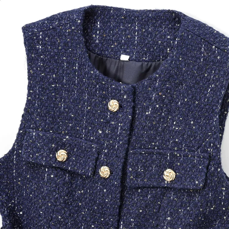 TRAF Womens Vests Cropped Tweed Sleeveless Vest Woman Office Autumn Blue Outerwears Formal Belt Waistcoat Women Short 241220