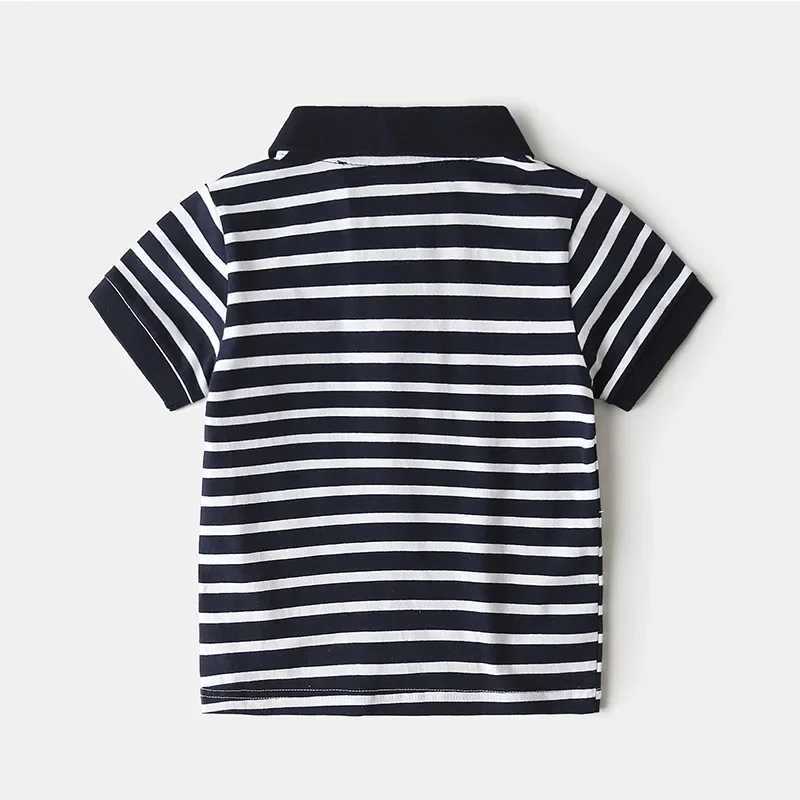 Kids Embroidered Short Sleeve T-shirt 2024 Summer Boys Loose Striped Polo Shirt Breathable Cotton for Ages 3-8 4 ColorsXJ241225