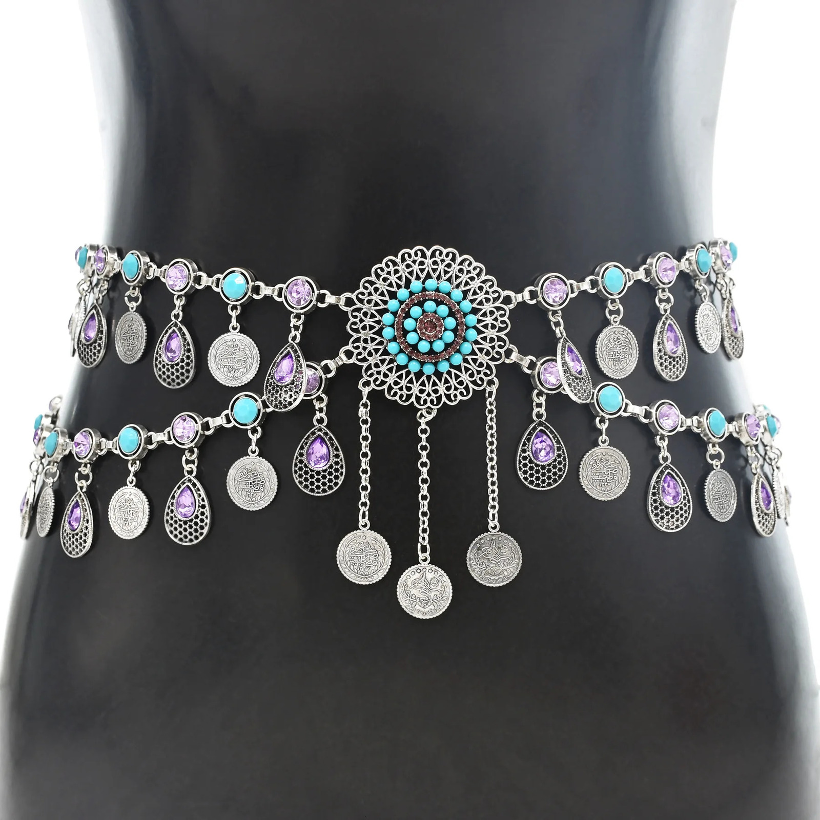 Bohemian Style Fashion Jewelry Coins Hollow Waterdrop Tassel Belly Dance Waist Chain Womens Party Jewelry Accessory Gift 241225