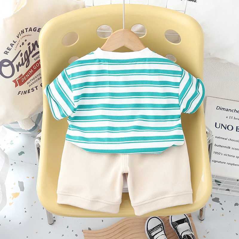 Clothing Sets Baby Girls Cotton Clothes Set Kid Boy Stripe Lion T-shirts and Shorts 2pcs Suit Children Short Sleeve Lapel Top Bottom OutfitsY241225SVC