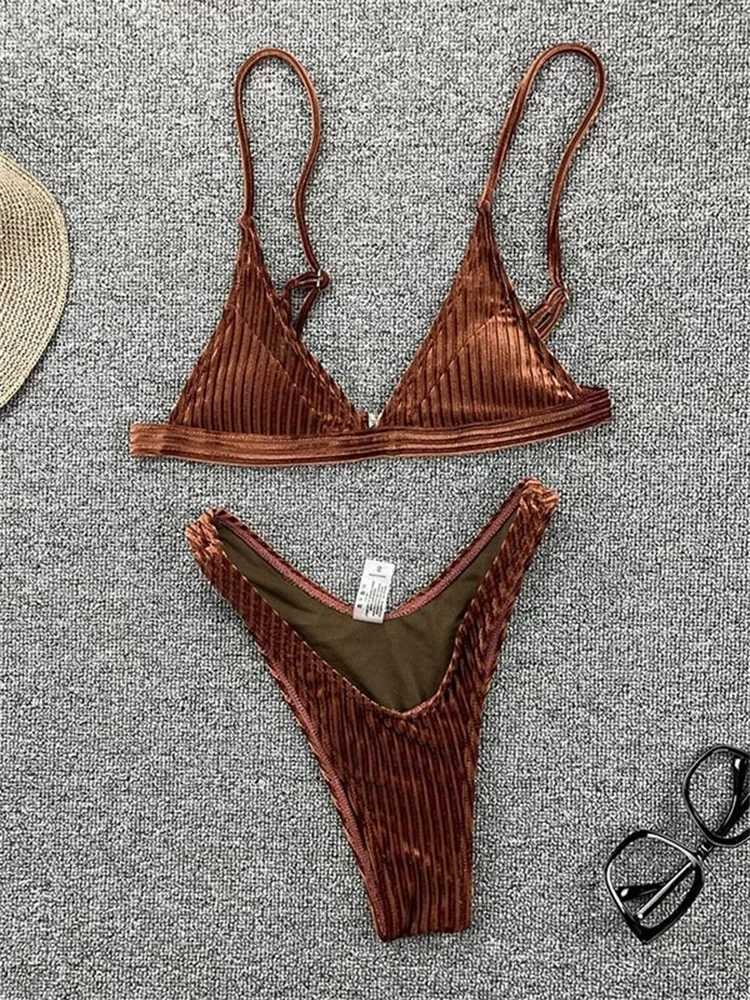 String swimsuit womens sexy bikini solid swimsuit triangle swimsuit shiny Biquini mini thong summer swimsuitW241225