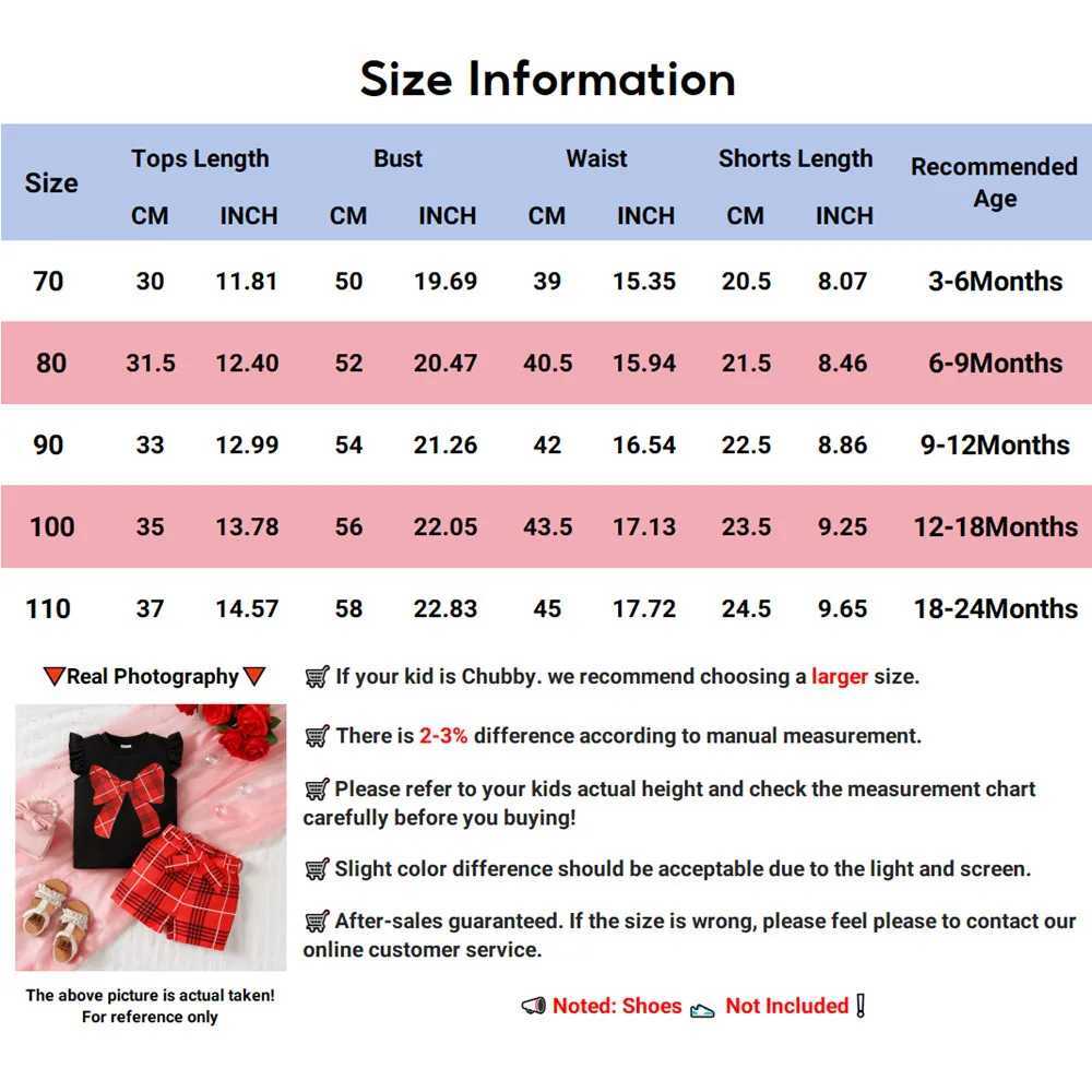 Clothing Sets 2PCS Baby Girls Clothes Set Flutter Short Sleeve Plaid Bow Print Top and Shorts Fashion Photograph Outfit for Toddlers 0-2 YearsY241225F