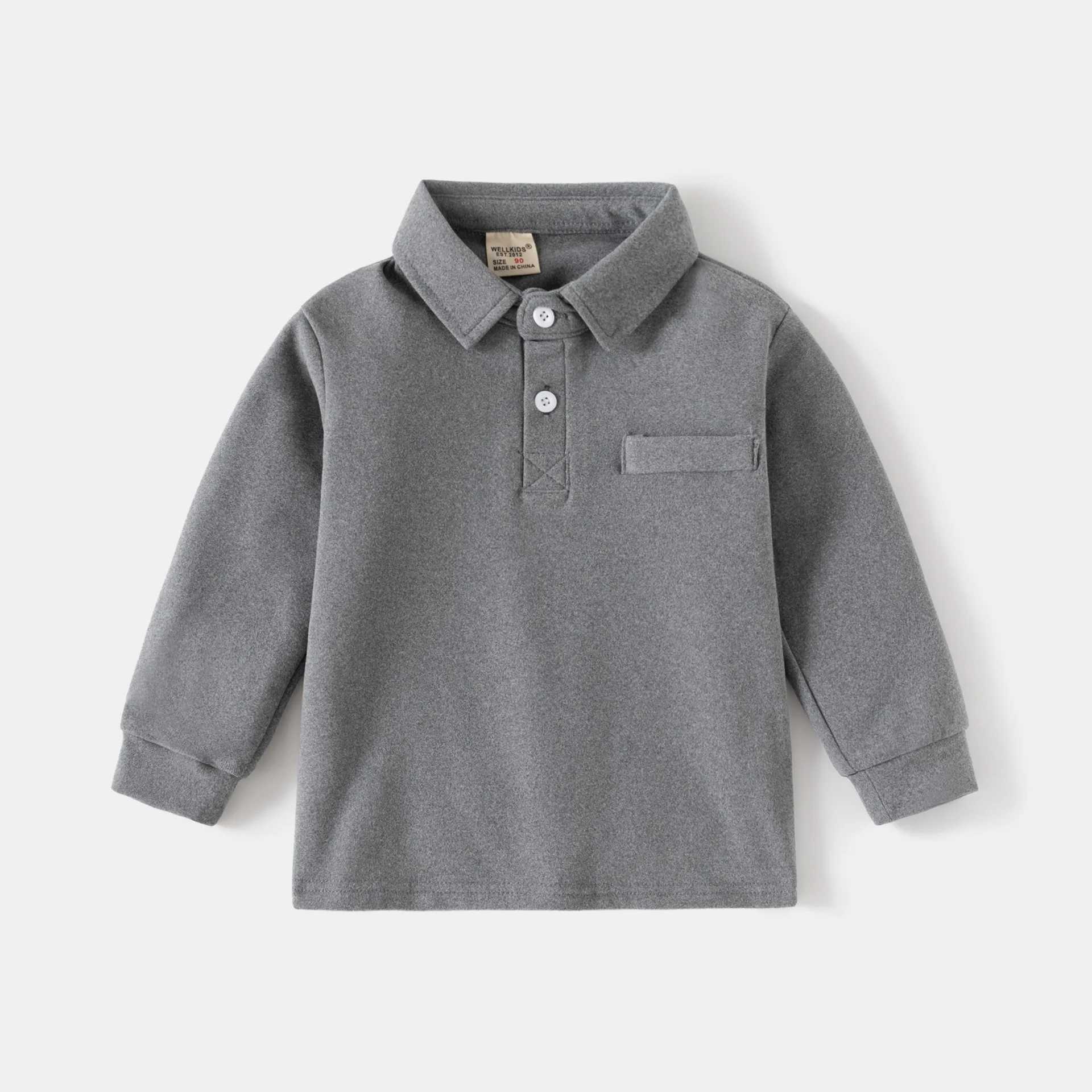 Kids Cotton Uniform Polo Shirt Thicken Warm Winter Full Sleeve Solid Color Boys Tops Fashion Children Turn Down Collar ShirtsXJ241225