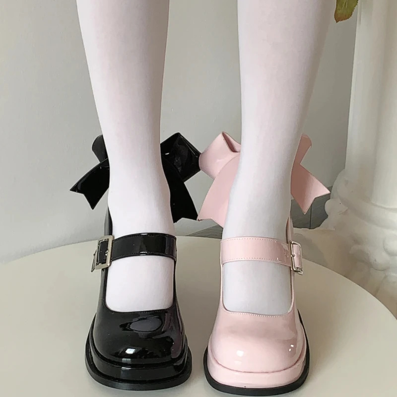 Bow Mary Jane High Heels Cute and Comfy Womens Pumps with Bow Tie for Casual Italian Shoes and Bags Matching Set 241225