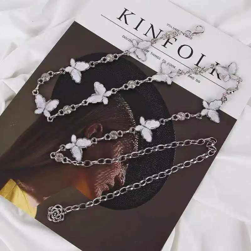 Butterfly Womens Waist Chain Belts Thin Belt Waist Silver Belts for Dress Fringes Decoration Waistbands Body Jewelry 241225