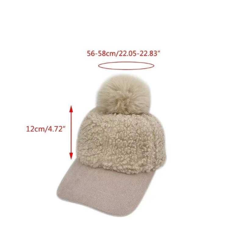 Womens winter artificial wool baseball cap soft warm solid color cute fluffy hip-hop sunscreen slime Brim beanie cap W241225