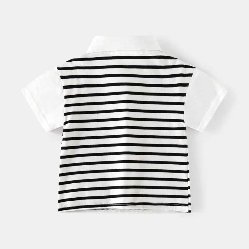 Kids Letter Embroidery Short Sleeve T-shirt Summer Boys Loose Striped Polo Shirt Color Block Breathable Cotton for Ages 3-8XJ241225