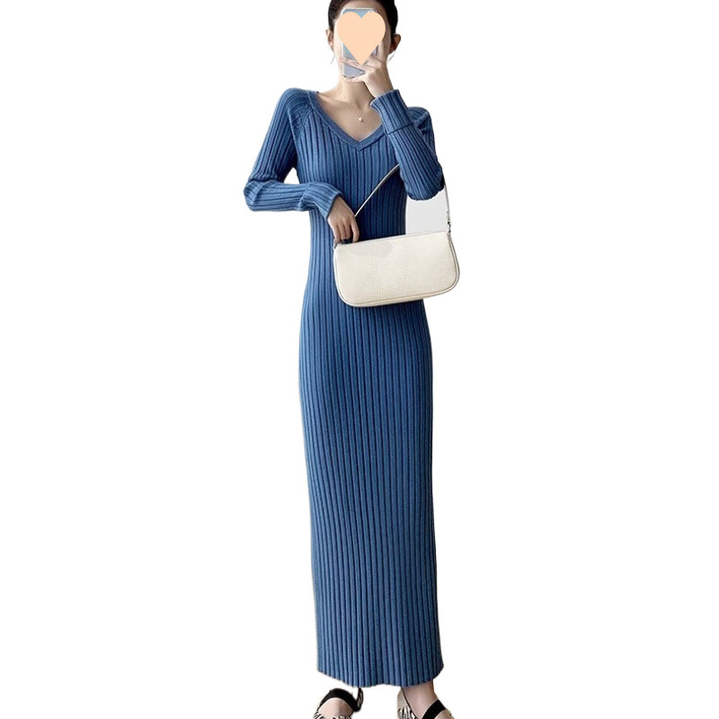 FA1088 Long sweater dress over the knee for women new autumn and winter slim fit bottoming inner ankle knitted dress long skirt