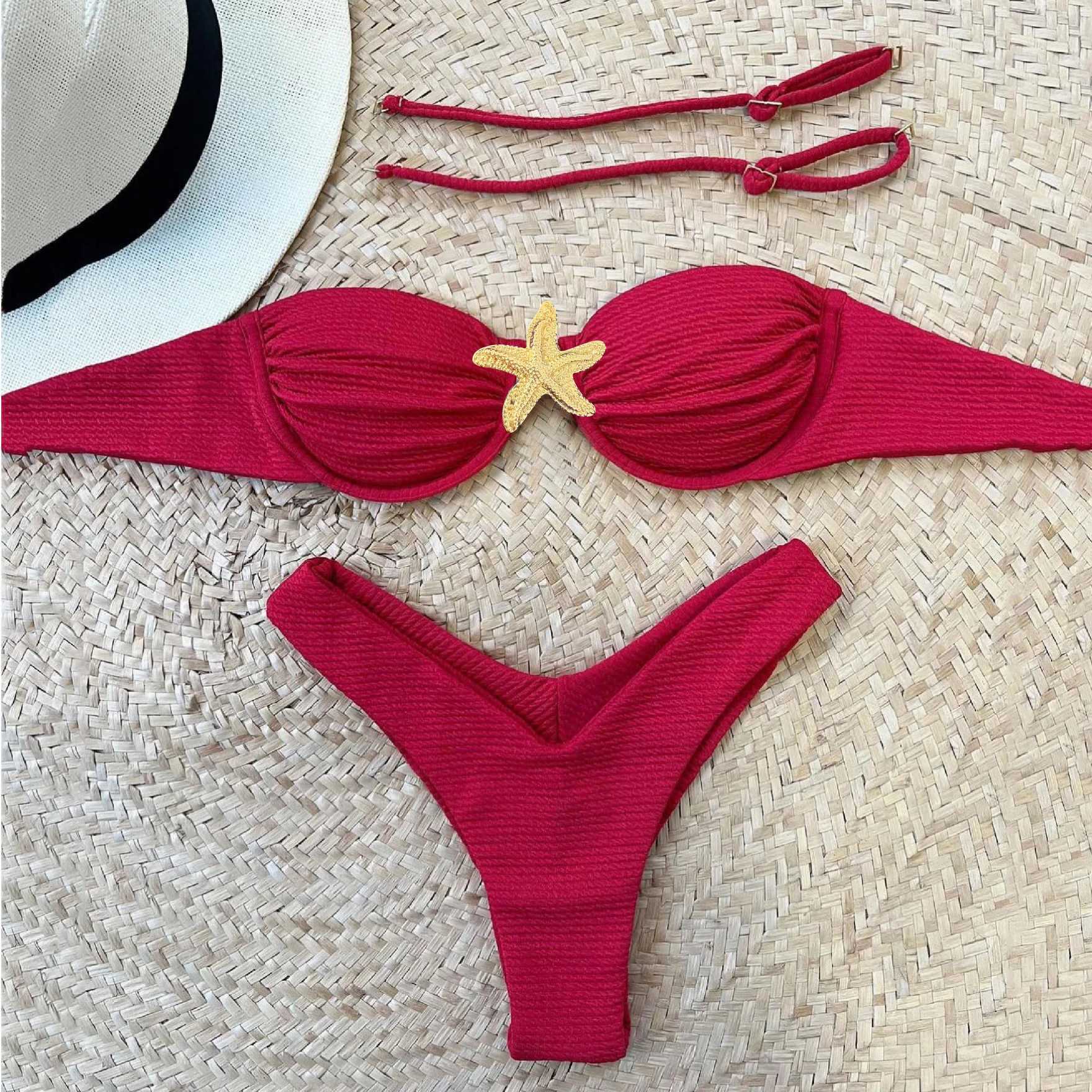 Push on bikini star button swimsuit sexy storage cabinet swimsuit womens swimsuit Bandeau Biquini womens swimsuitW241225