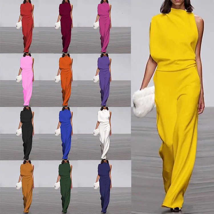 Summer Solid Color Sleeveless Stand Collar Jumpsuits Women Fashion Temperament Elegant Lady Commuting Backless Jumpsuit 241225