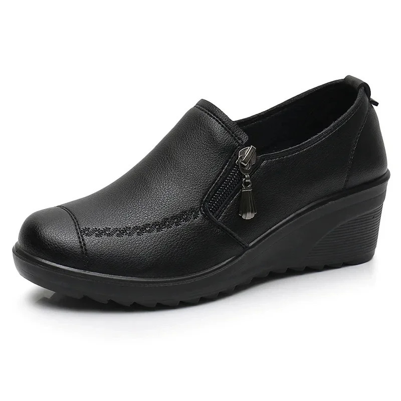 Ngouxm Spring Autumn Women Pumps Wedges Shoes Woman Genuine Leather Casual Shoes Mother High Heels Shoes 241225
