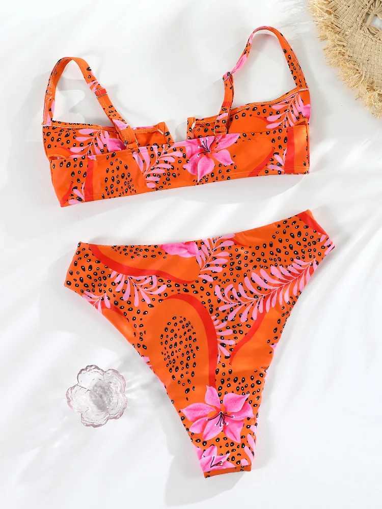 Rinabe high waisted swimsuit womens printed bikini swimsuit beachwear sexy swimsuit two-piece bikini set bandage BiquinisW241225