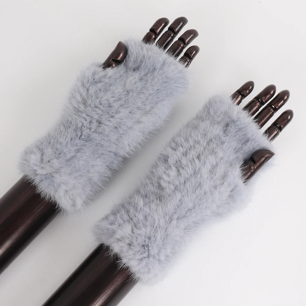 2024 Women Real Mink Fur Gloves Girls Real Knitted Mink Fur Fingerless Gloves Winter Strong Elasticity Real Mink Fur Mittens 241225