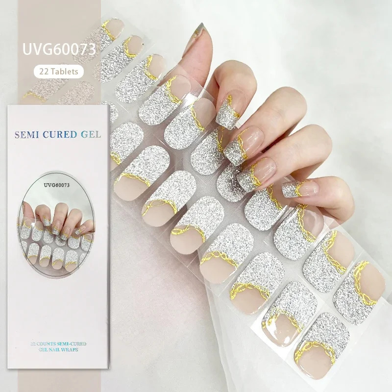 Semi-Cured Gel Nail Strips Full Adhesive Waterproof Semi-painted Gel Nails Sticker Harden In UV Lamp Need French Manicure 241225