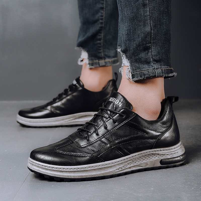 Men Casual Shoes Thick Sole Fashion Simple Versatile British Style Trendy Lace-Up Low-Top Triple Black Coffee fashion