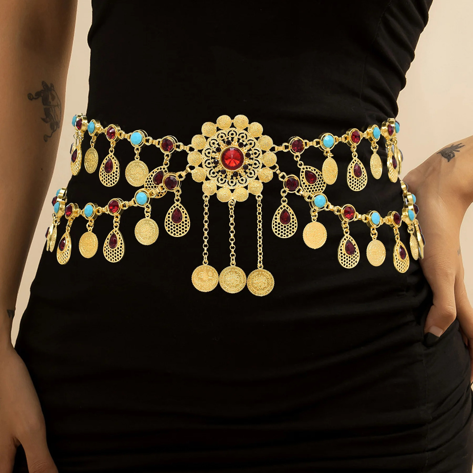 Bohemian Style Fashion Jewelry Coins Hollow Waterdrop Tassel Belly Dance Waist Chain Womens Party Jewelry Accessory Gift 241225