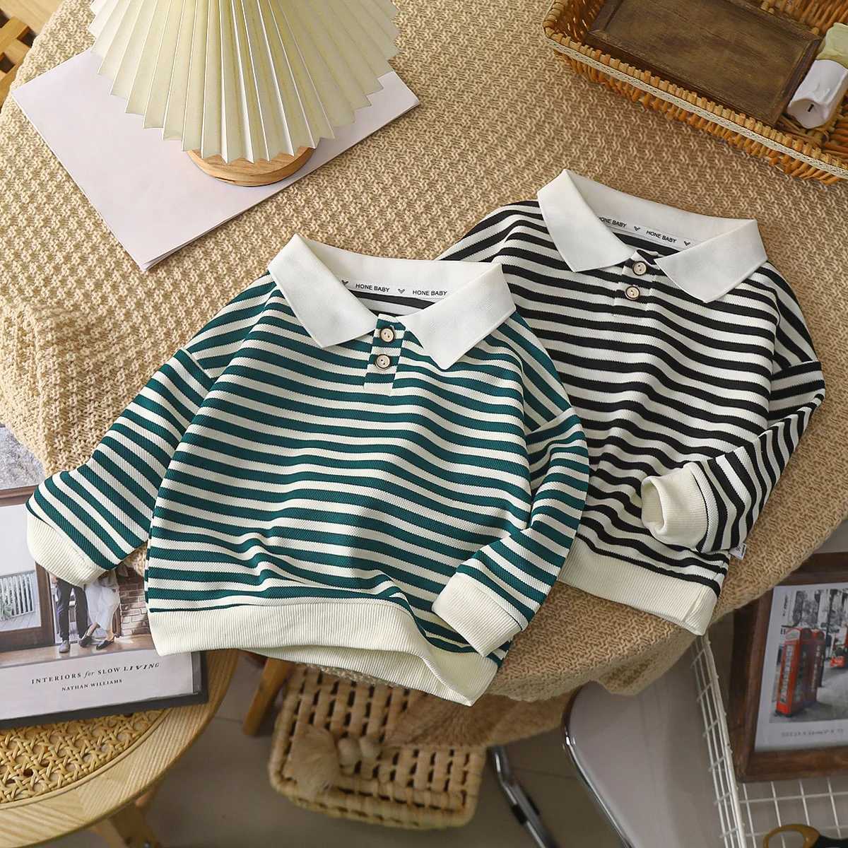 Autumn Spring Polo Shirt For 1-10Y Boys Striped Turndown Collar Kid Boys Bottoming Shirt Casual Threaded Cuffs Infant Girls TopsXJ241225