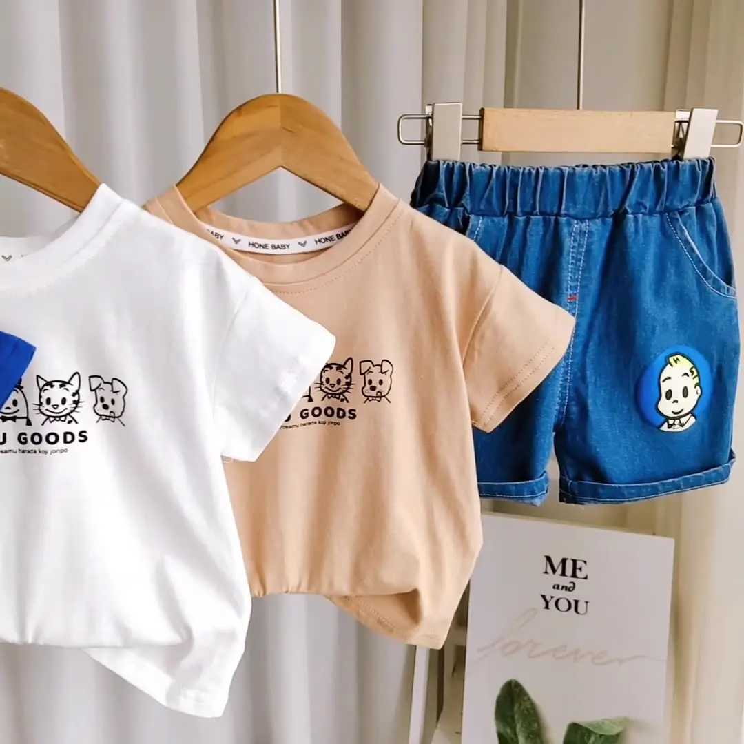 Clothing Sets Boys Summer Suit New T-Shirt Suit Short-Sleeved Childrens Baby Summer Clothes Childrens Short-Sleeved Suit Cartoon Boys SuitY241225JO40