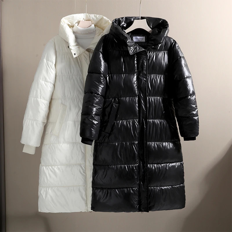 Fashion Black Long Parka Plus Size 3XL Mens Jacket 2023 Hooded Winter Coat Men Glossy Windproof Warm Outwear Streetwear 241225