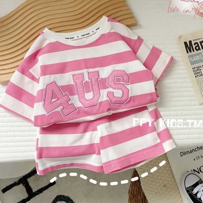 Clothing Sets Summer Kid Girls Clothes Set Baby Red Shripe T-shirts and Shorts 2 Pieces Suit Children Short Sleeve Letter Top Bottom OutfitsY241225Z6W